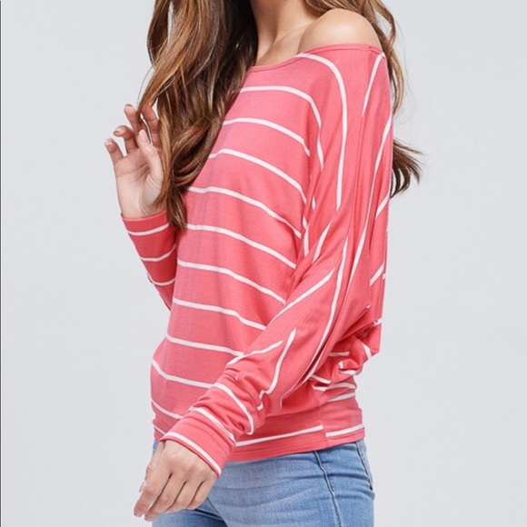 Coral Dolman Sleeve Striped Knit Top - Picture 5 of 6